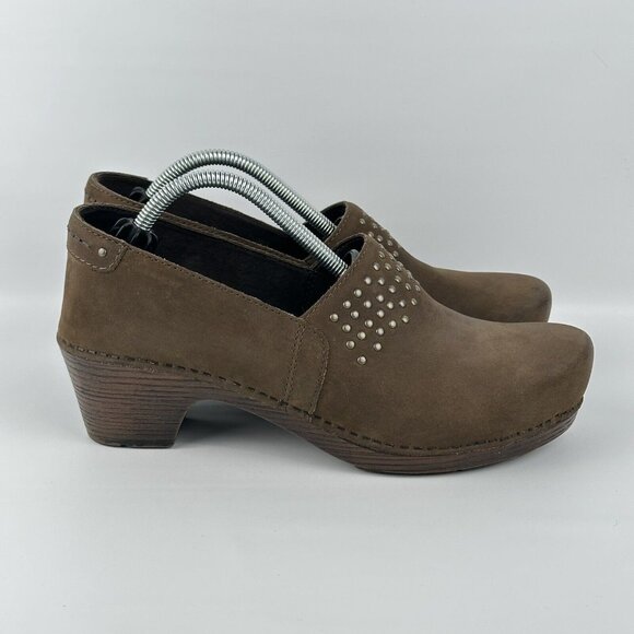 Dansko Shoes - Dansko Shoes Mavis Studded Nubuck Leather Clogs Slip On Brown Womens 39 US 8.5/9